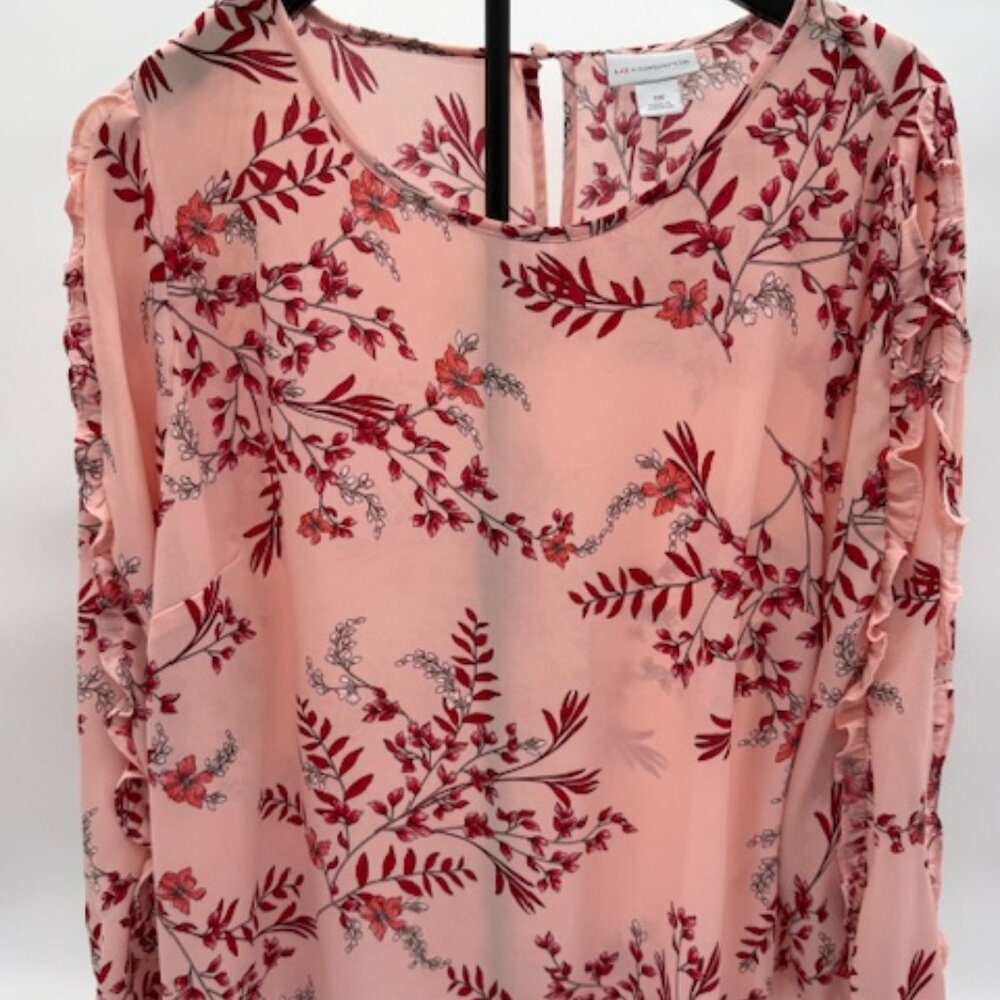 Liz Claiborne 0X Plus‎ Pink Floral Sheer Blouse Long Sleeve